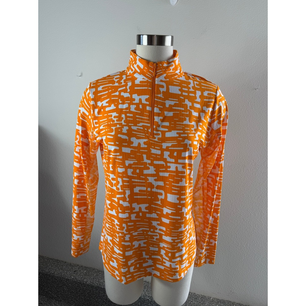 IBKUL Womens Medium Orange White UPF 50+ Quarter Zip Sun Shirt Stretch Top